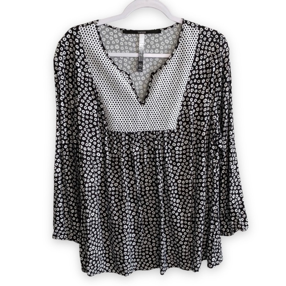 Kensie - Black & White Sunflower Print Smock Top - XL china